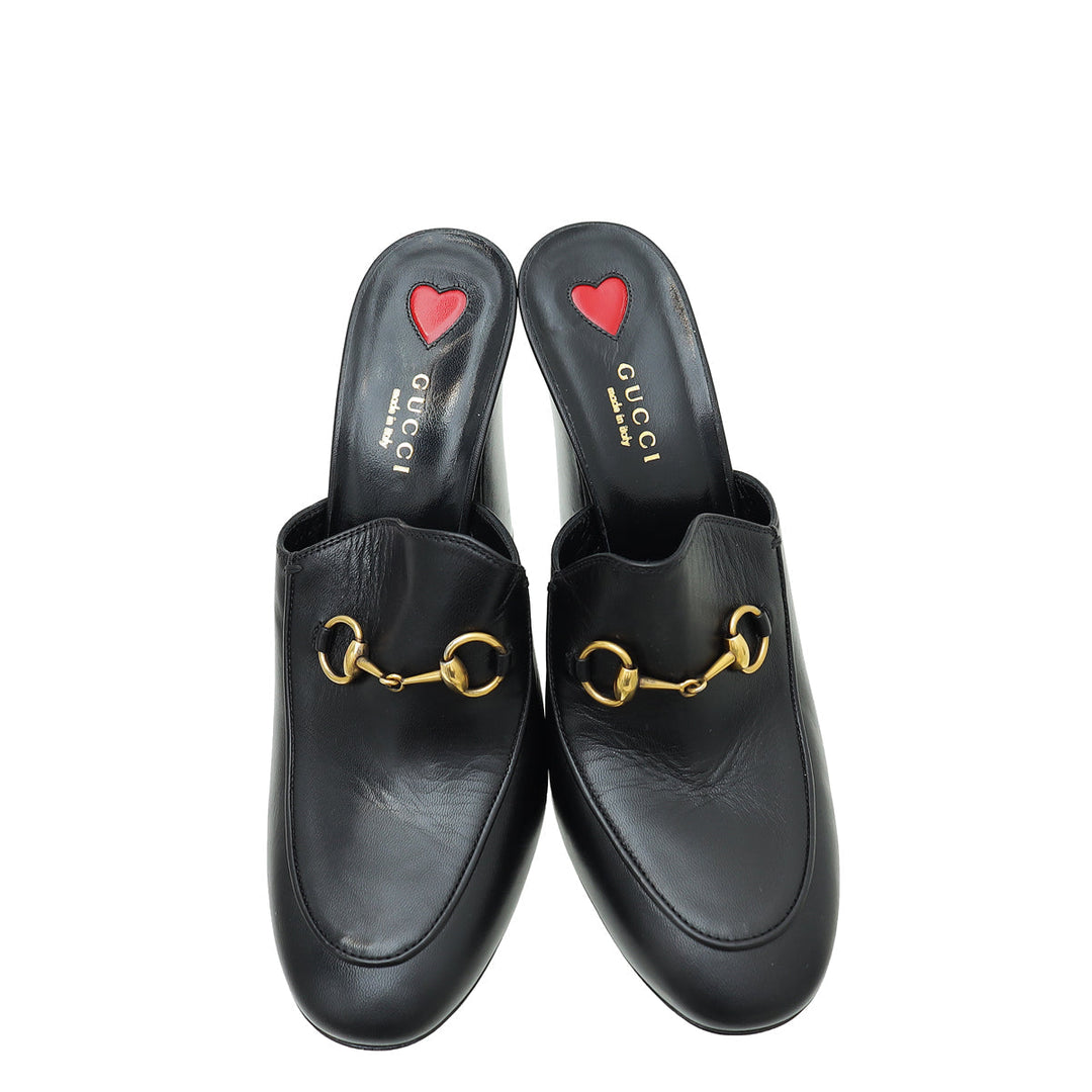 Gucci Black Malaga Kid Horsebit Princetown High Heel Mules 39