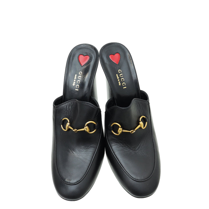 Gucci Black Malaga Kid Horsebit Princetown High Heel Mules 39