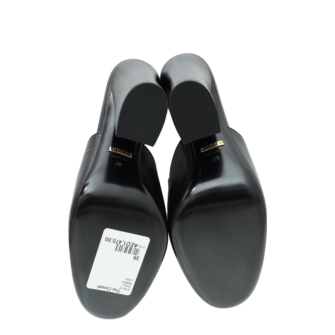 Gucci Black Malaga Kid Horsebit Princetown High Heel Mules 39