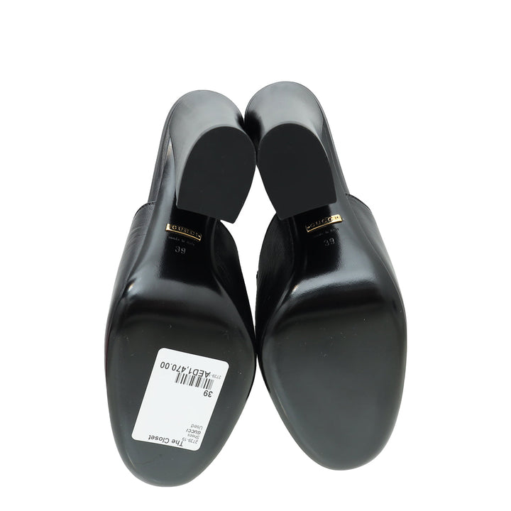 Gucci Black Malaga Kid Horsebit Princetown High Heel Mules 39