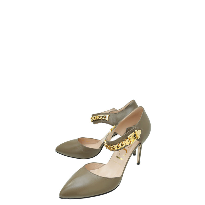 Gucci Brown Sylvie Chain Pump 40