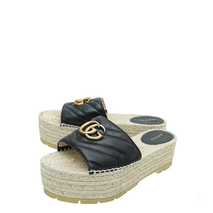 Gucci Black GG Marmont Platform Espadrille Mule 37
