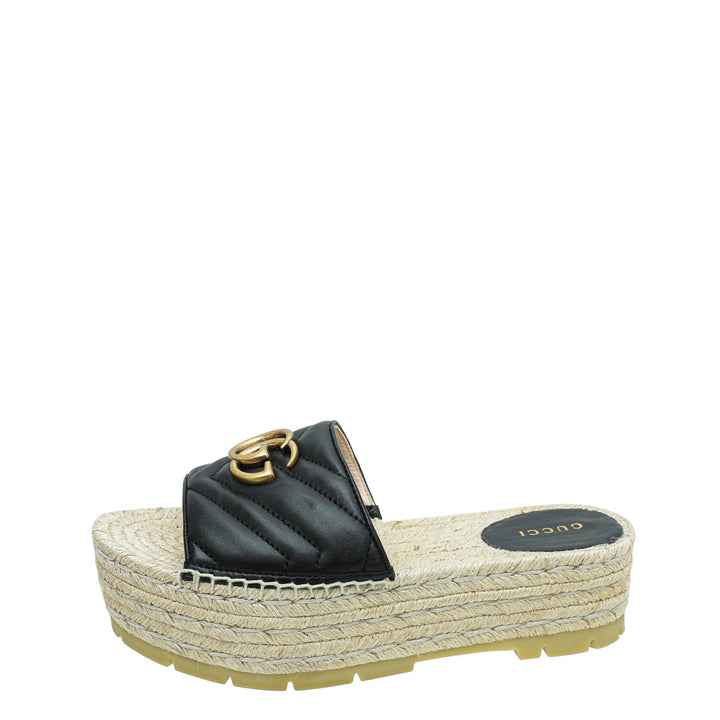 Gucci Black GG Marmont Platform Espadrille Mule 37