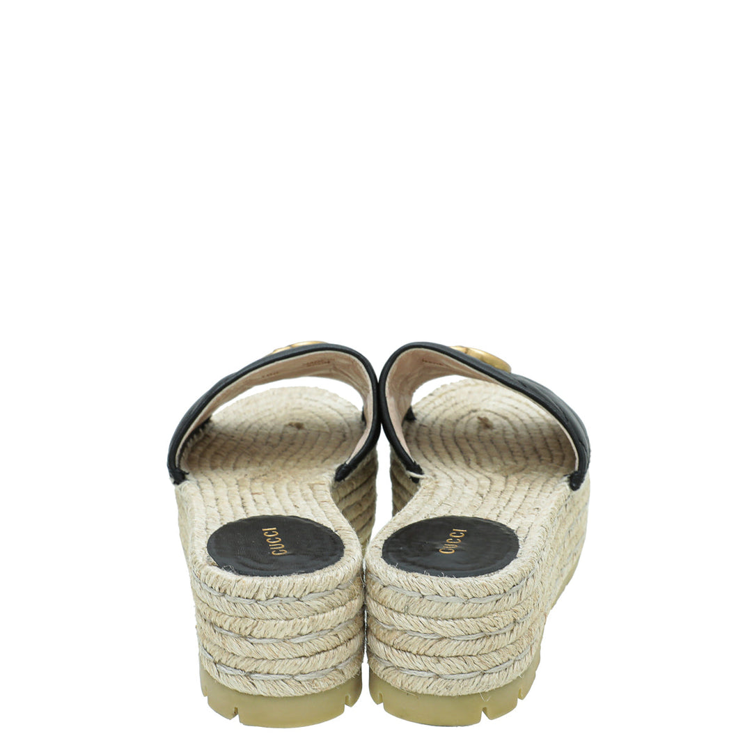 Gucci Black GG Marmont Platform Espadrille Mule 37