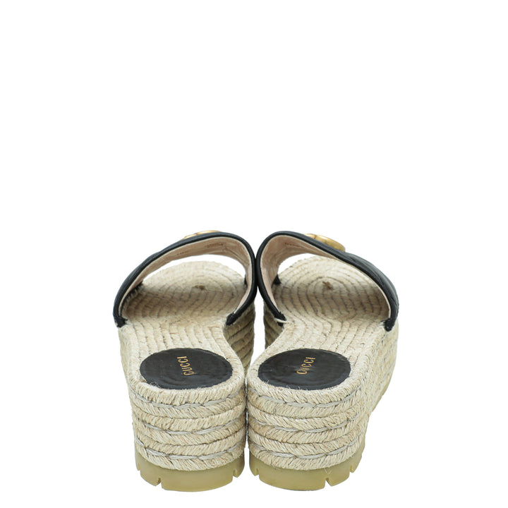 Gucci Black GG Marmont Platform Espadrille Mule 37