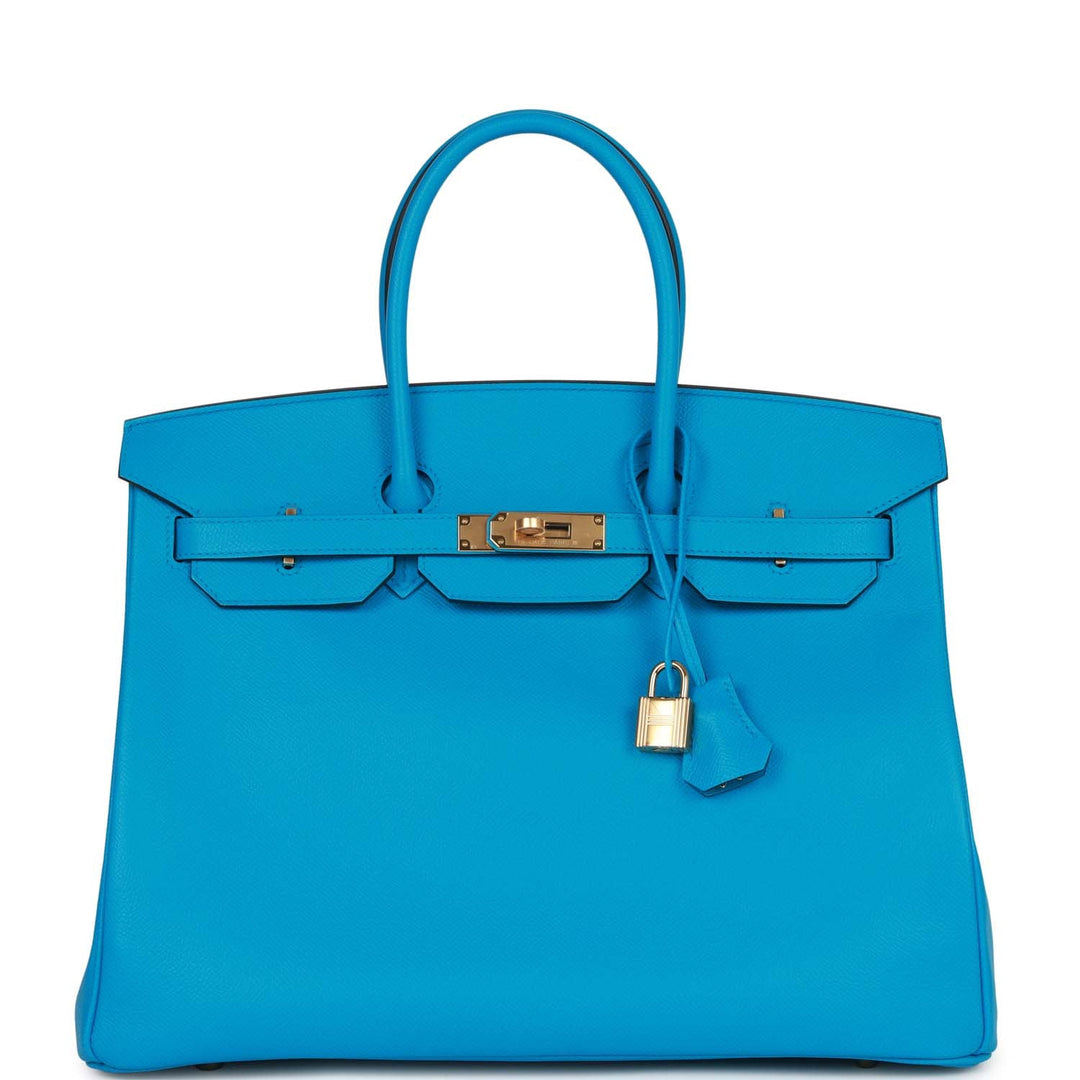 top quality Hermes Birkin 35 Bleu Frida Epsom Gold Hardware