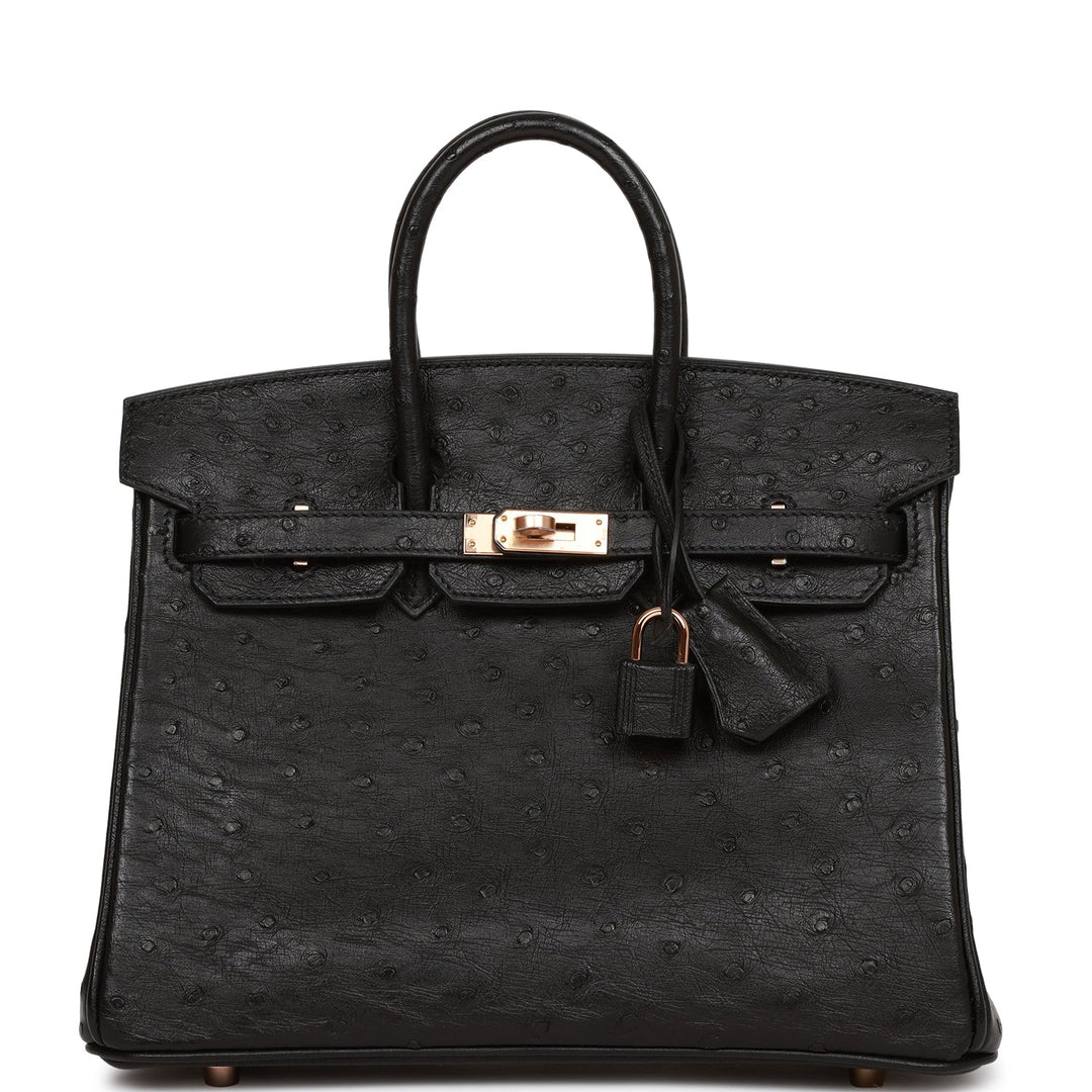 top quality Hermes Birkin 25 Black Ostrich Rose Gold Hardware