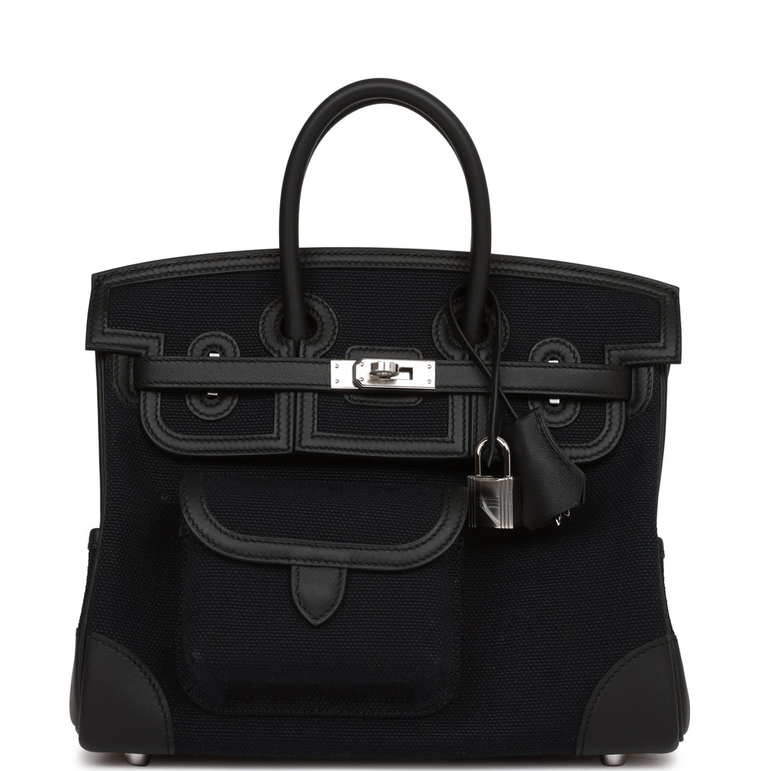 top quality Hermes Birkin Cargo 25 Black Swift and Toile Canvas Palladium Hardware