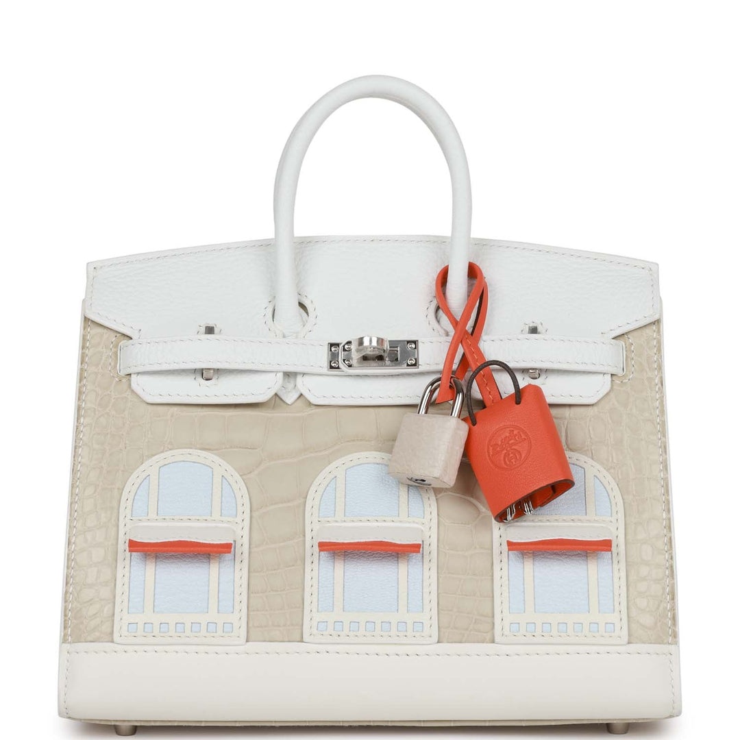 top quality Hermes Sac Faubourg Birkin 20 White Matte Alligator Palladium Hardware