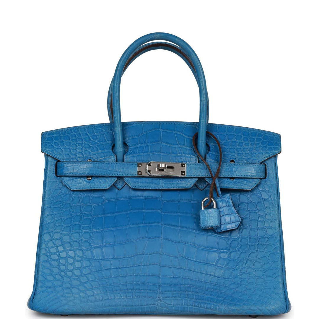 top quality Hermes Birkin 30 Bleu Mykonos Matte Alligator Palladium Hardware