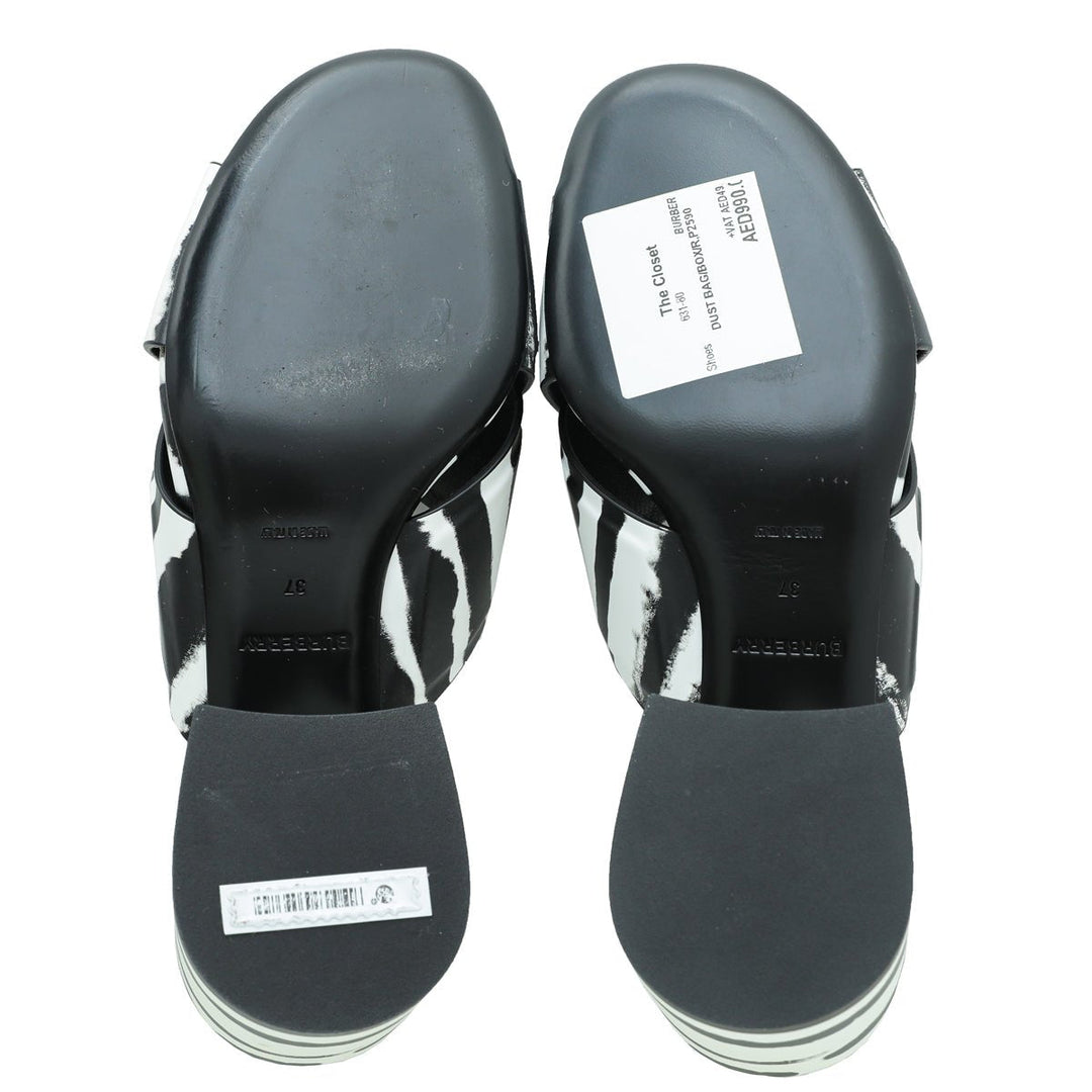 Burberry Bicolor Zebra Print Castlebar Sandal Mules 37