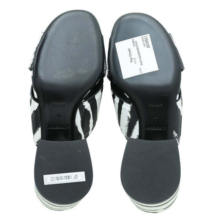 Burberry Bicolor Zebra Print Castlebar Sandal Mules 37
