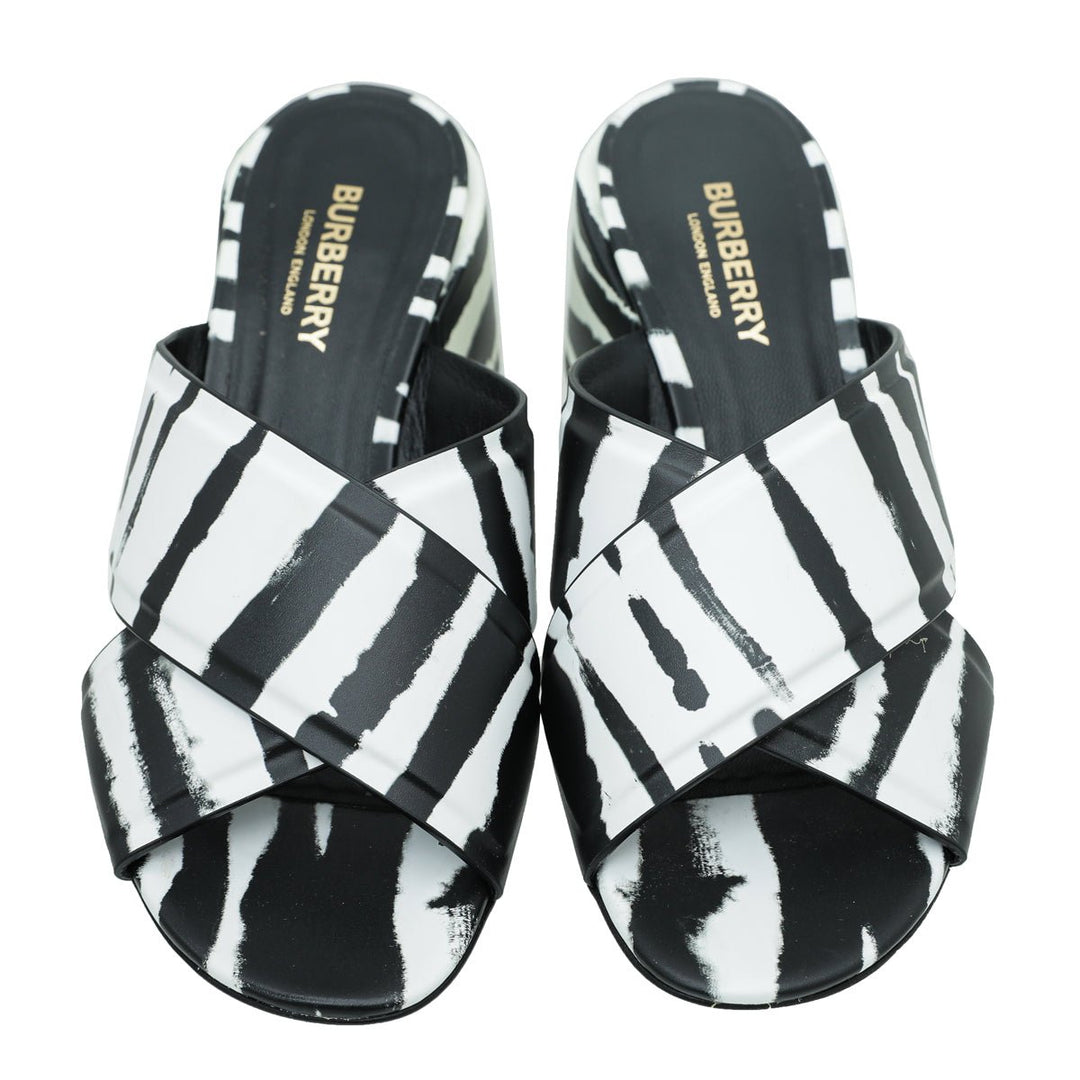 Burberry Bicolor Zebra Print Castlebar Sandal Mules 37