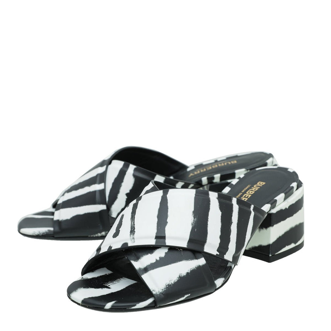 Burberry Bicolor Zebra Print Castlebar Sandal Mules 37