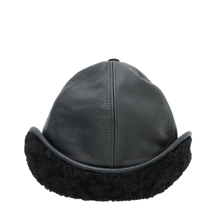 Burberry Black Debossed Shearling Flap Explorer Cap Hat