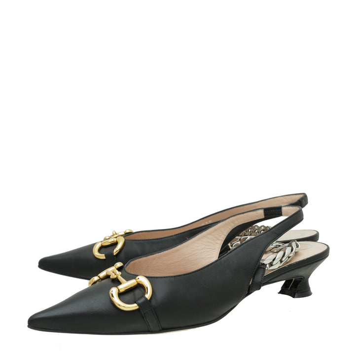 Gucci Black Horsebit & Chain Slingback 39