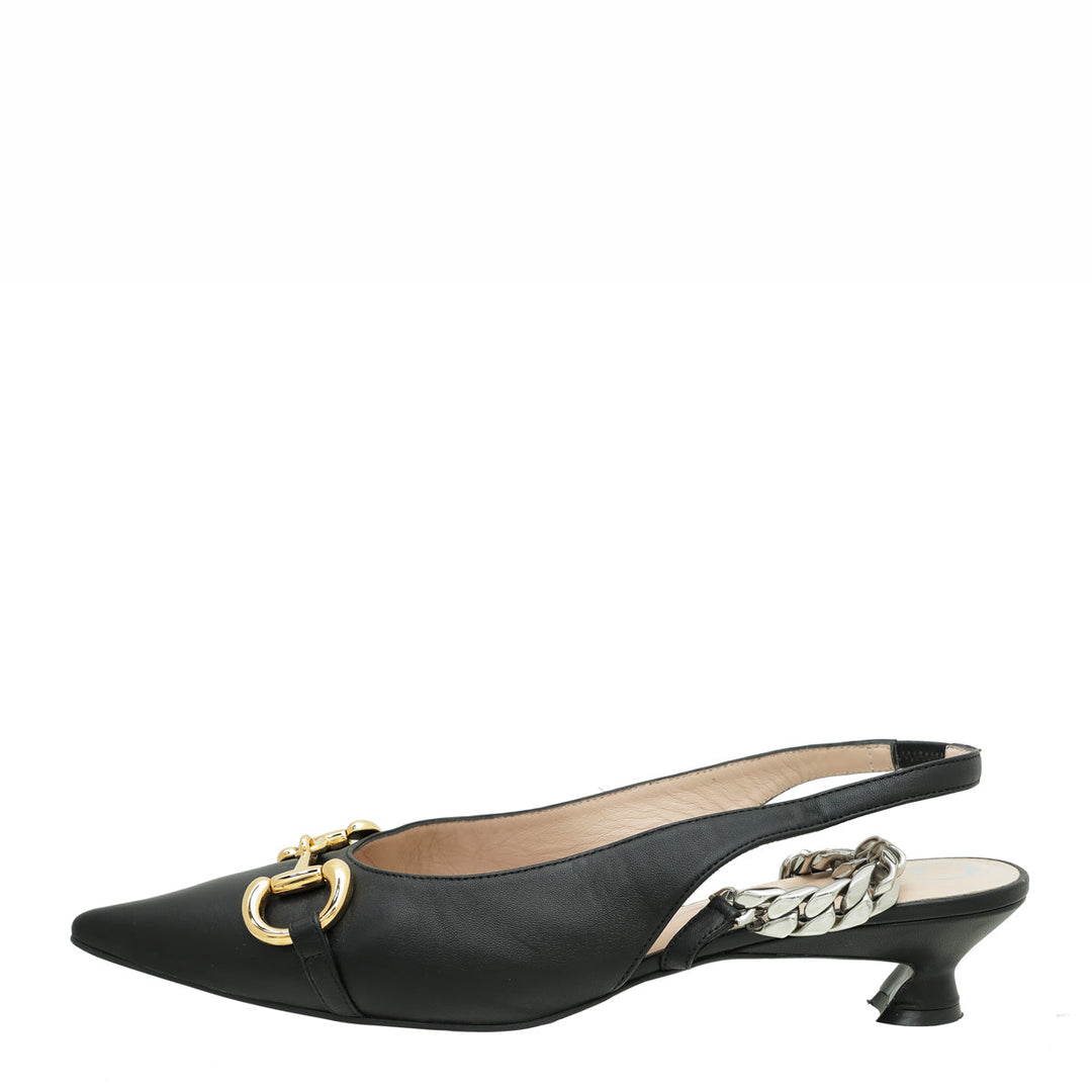 Gucci Black Horsebit & Chain Slingback 39