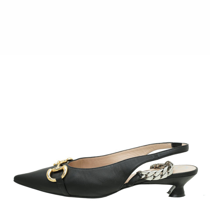 Gucci Black Horsebit & Chain Slingback 39