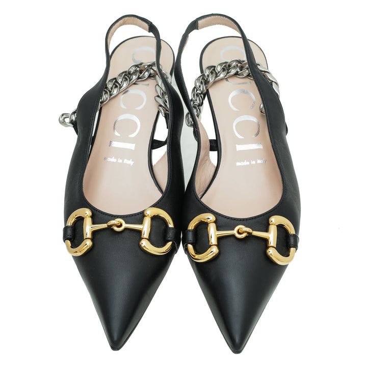 Gucci Black Horsebit & Chain Slingback 39