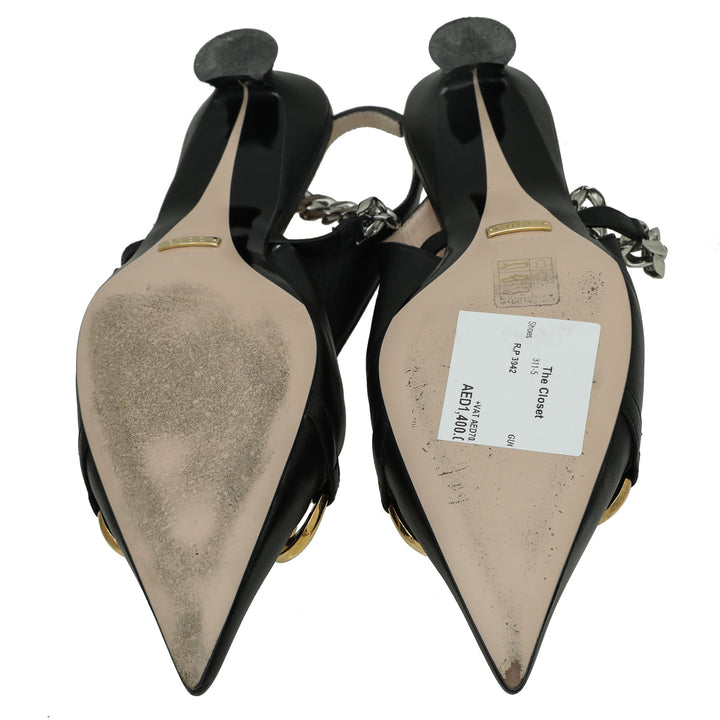Gucci Black Horsebit & Chain Slingback 39