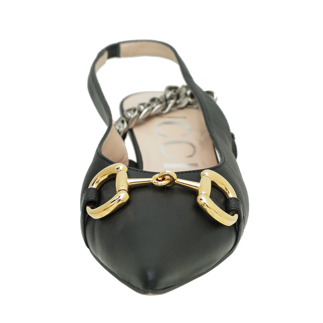 Gucci Black Horsebit & Chain Slingback 39