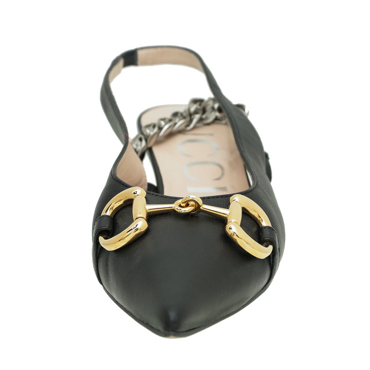 Gucci Black Horsebit & Chain Slingback 39