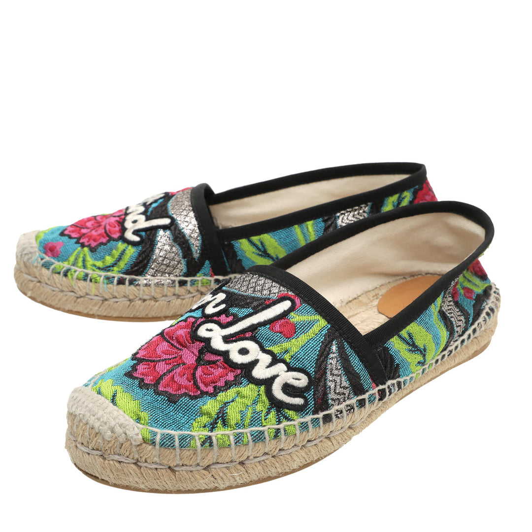 Gucci Blue Multicolor Blind For Love Brocade Espadrille 36