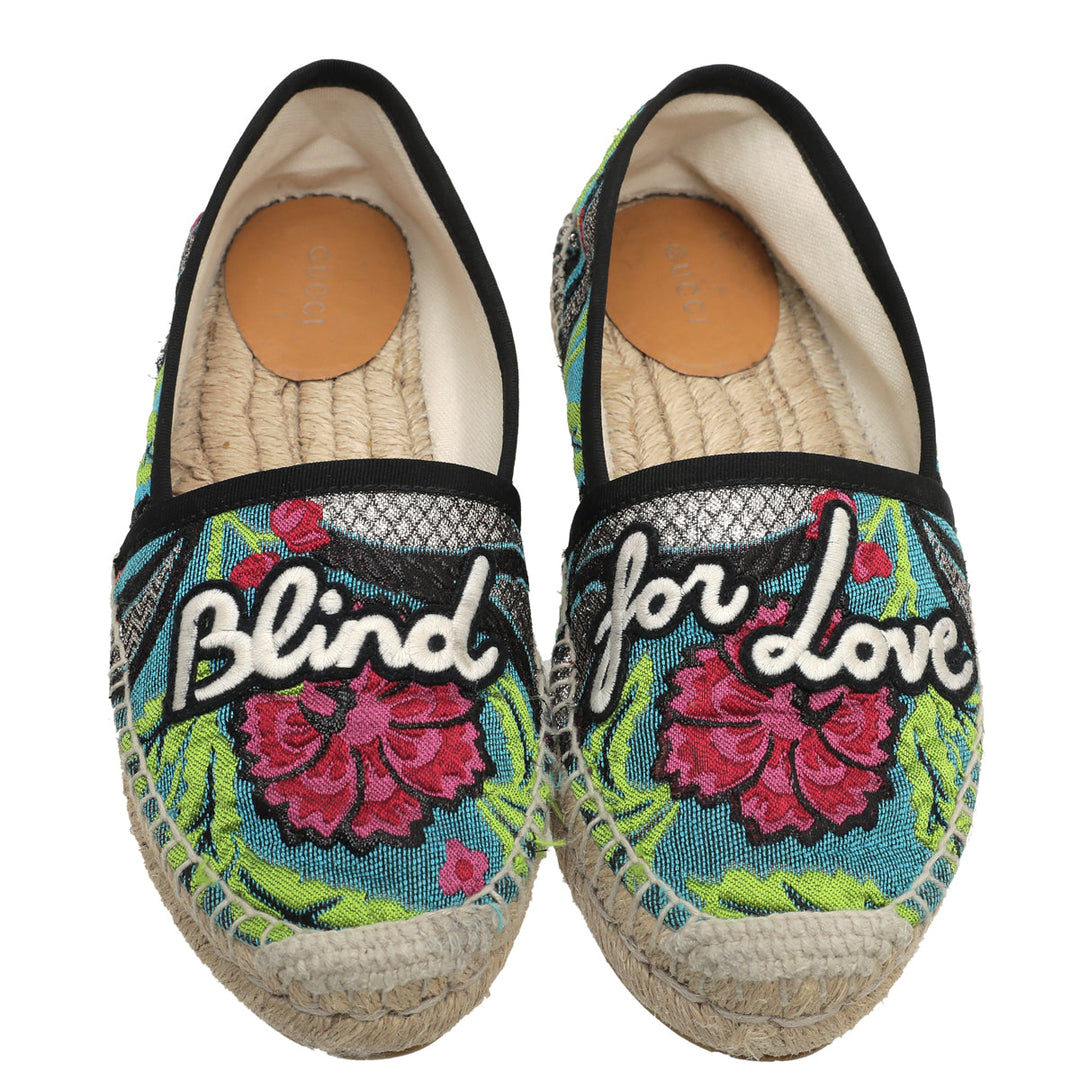 Gucci Blue Multicolor Blind For Love Brocade Espadrille 36