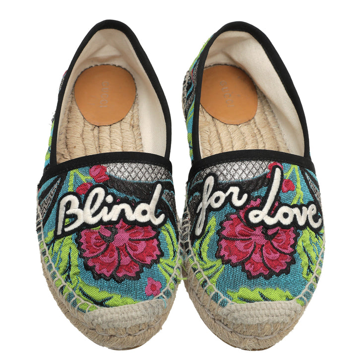 Gucci Blue Multicolor Blind For Love Brocade Espadrille 36