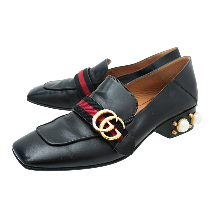 Gucci Black GG Pearl Mid-Heel Loafer 39
