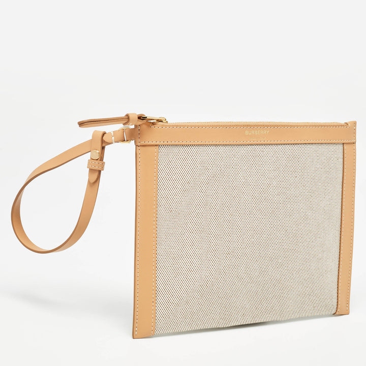 Burberry Beige/Tan Canvas and Leather Wristlet Pouch