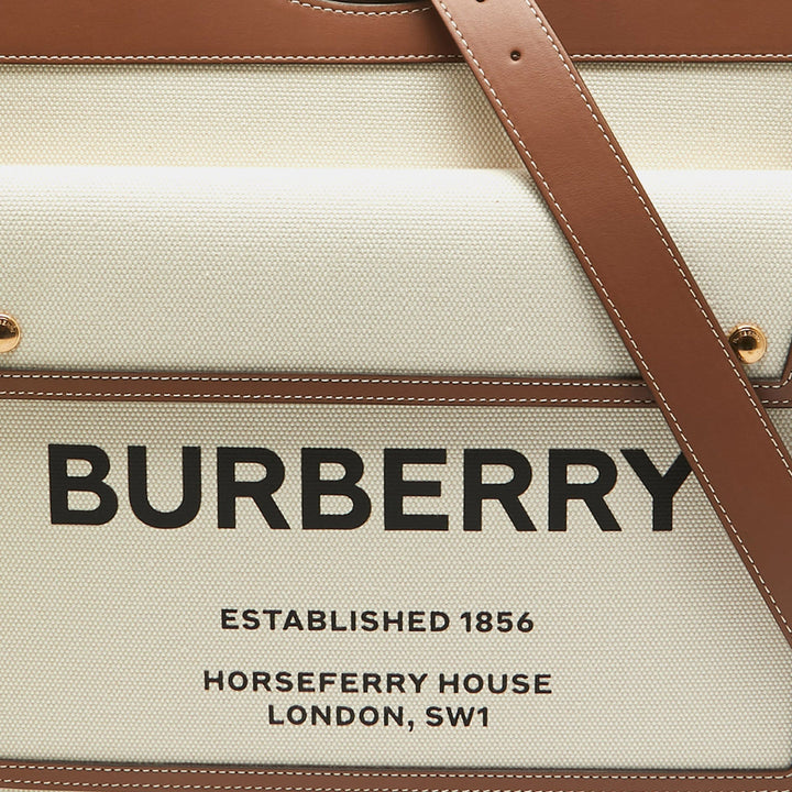 Burberry Beige/Brown Canvas and Leather Medium Pocket Bag