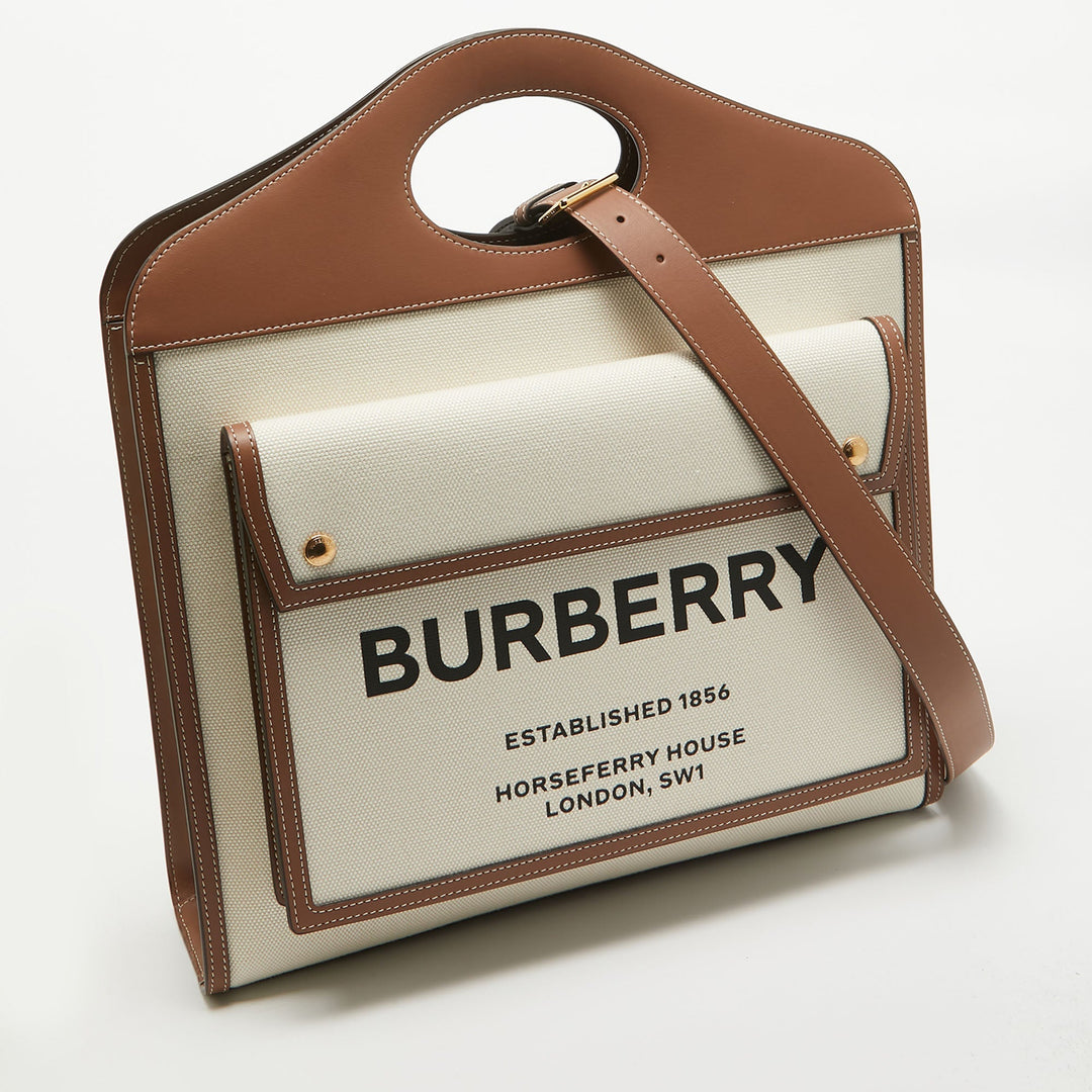Burberry Beige/Brown Canvas and Leather Medium Pocket Bag