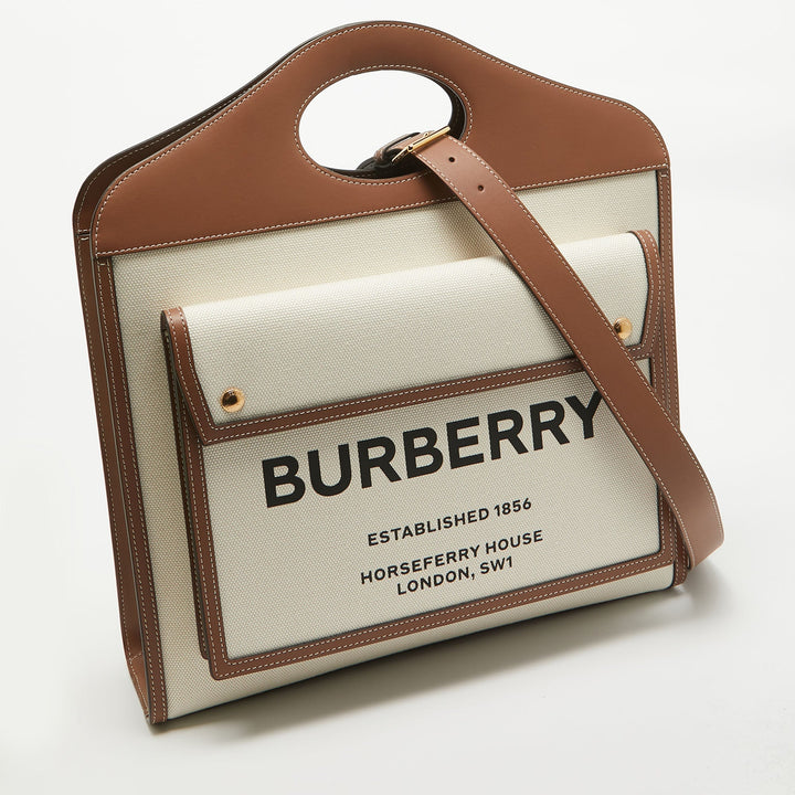Burberry Beige/Brown Canvas and Leather Medium Pocket Bag