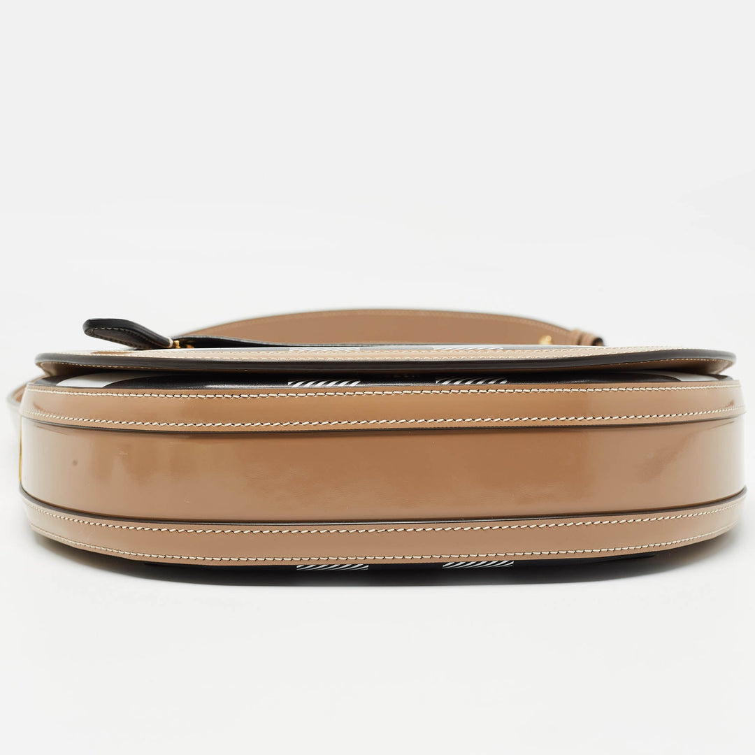 Burberry Beige Check Patent and Leather Small Olympia Shoulder Bag