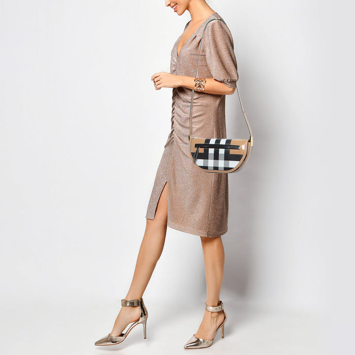 Burberry Beige Check Patent and Leather Small Olympia Shoulder Bag