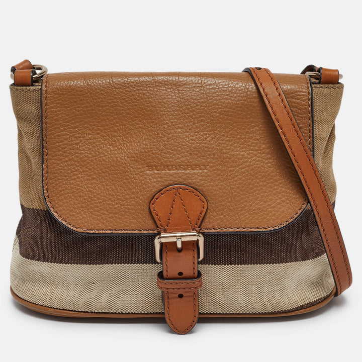 BURBERRY Beige/Brown Mega Canvas and Leather Gowan Crossbody Bag