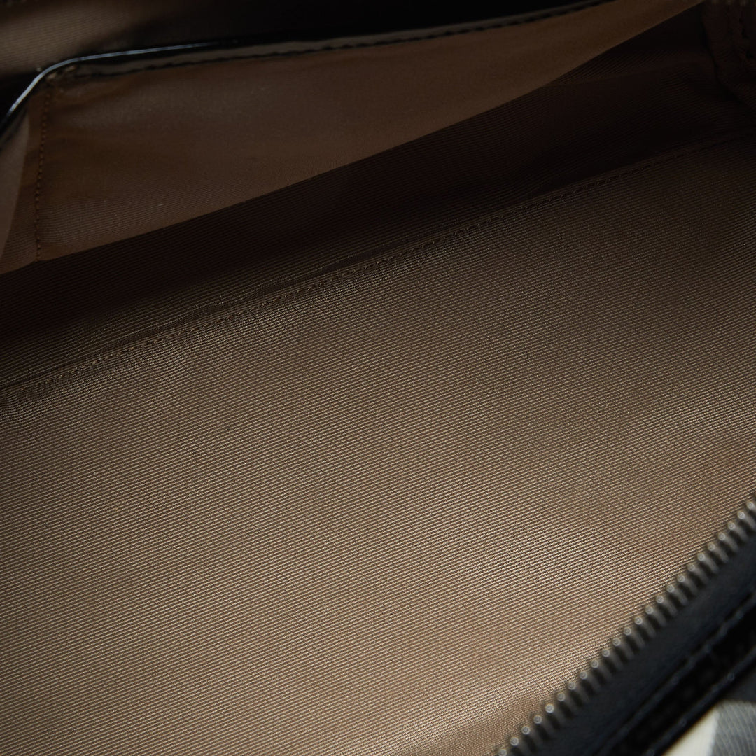 BURBERRY Beige/Black Nova Check PVC and Patent Leather Chester Boston Bag