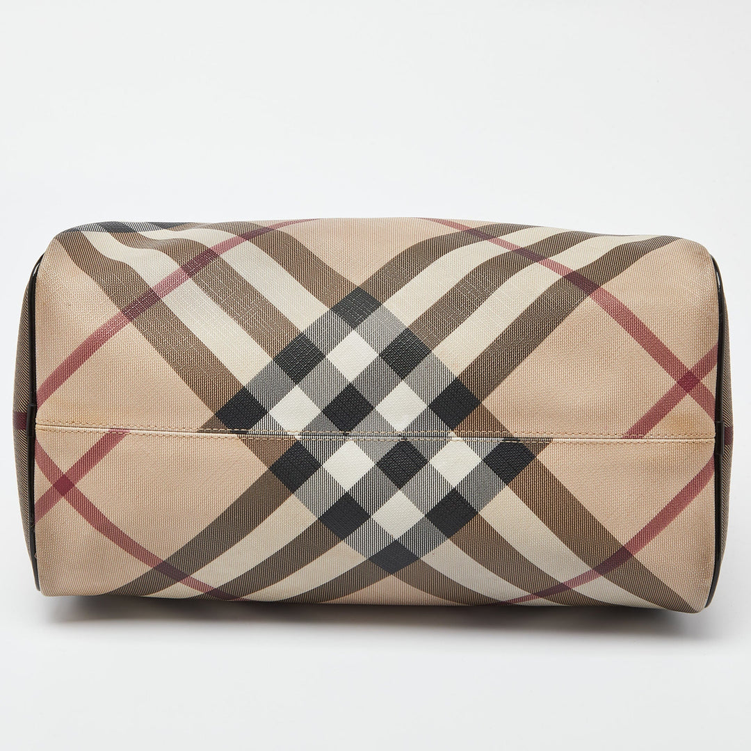 BURBERRY Beige/Black Nova Check PVC and Patent Leather Chester Boston Bag