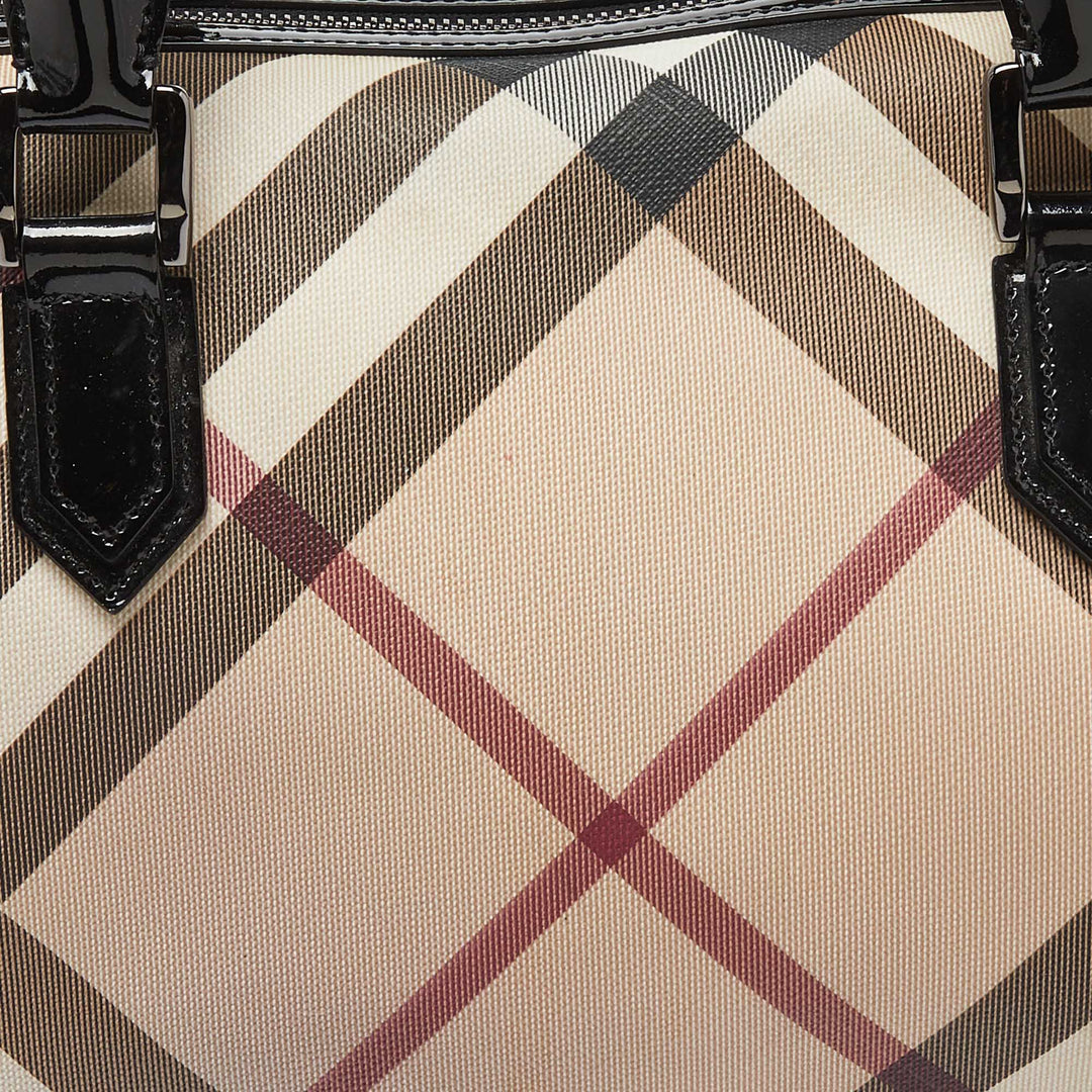 BURBERRY Beige/Black Nova Check PVC and Patent Leather Chester Boston Bag