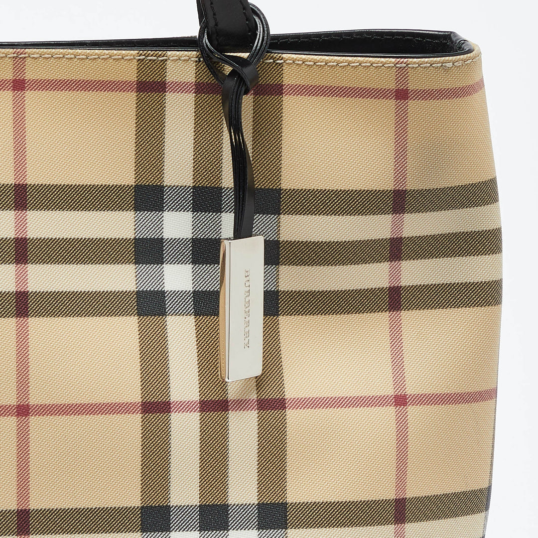 Burberry Beige House Check PVC and Patent Leather Tote