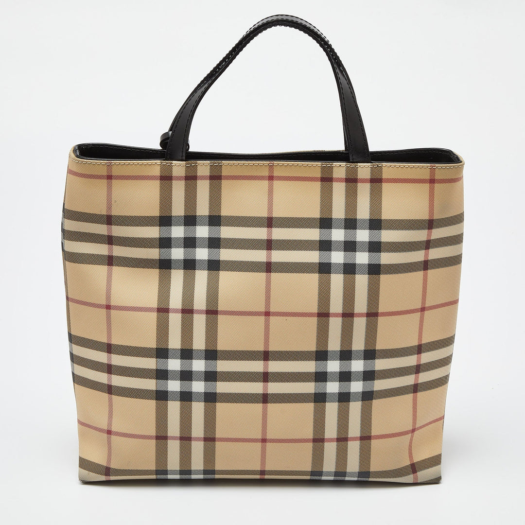 Burberry Beige House Check PVC and Patent Leather Tote