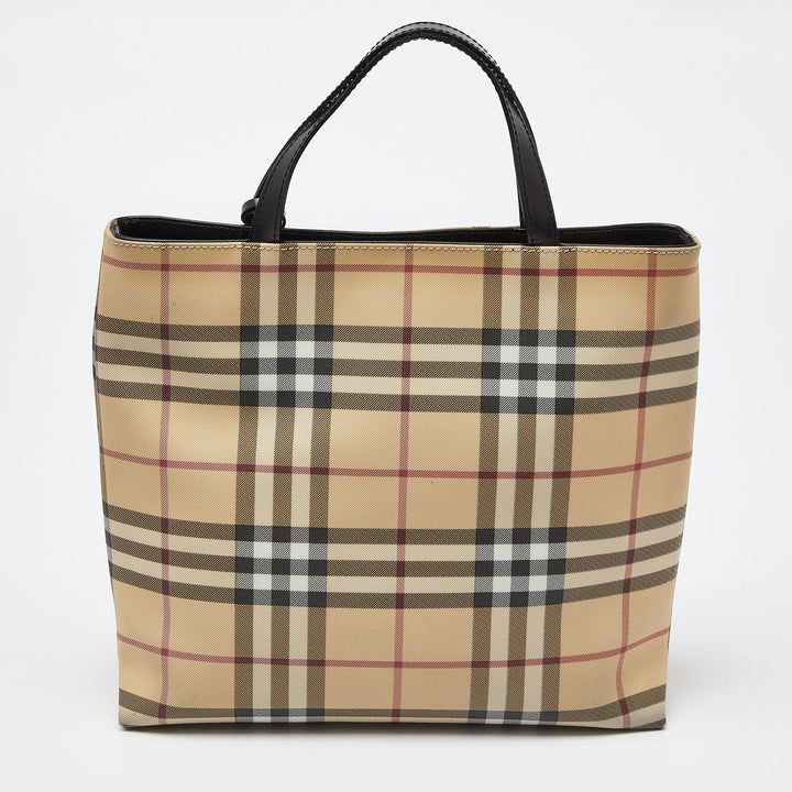 Burberry Beige House Check PVC and Patent Leather Tote