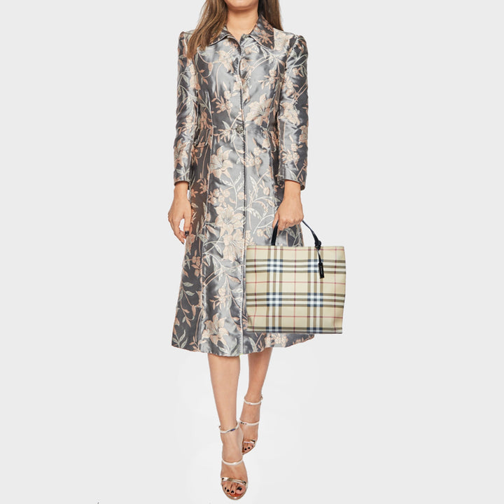 Burberry Beige House Check PVC and Patent Leather Tote