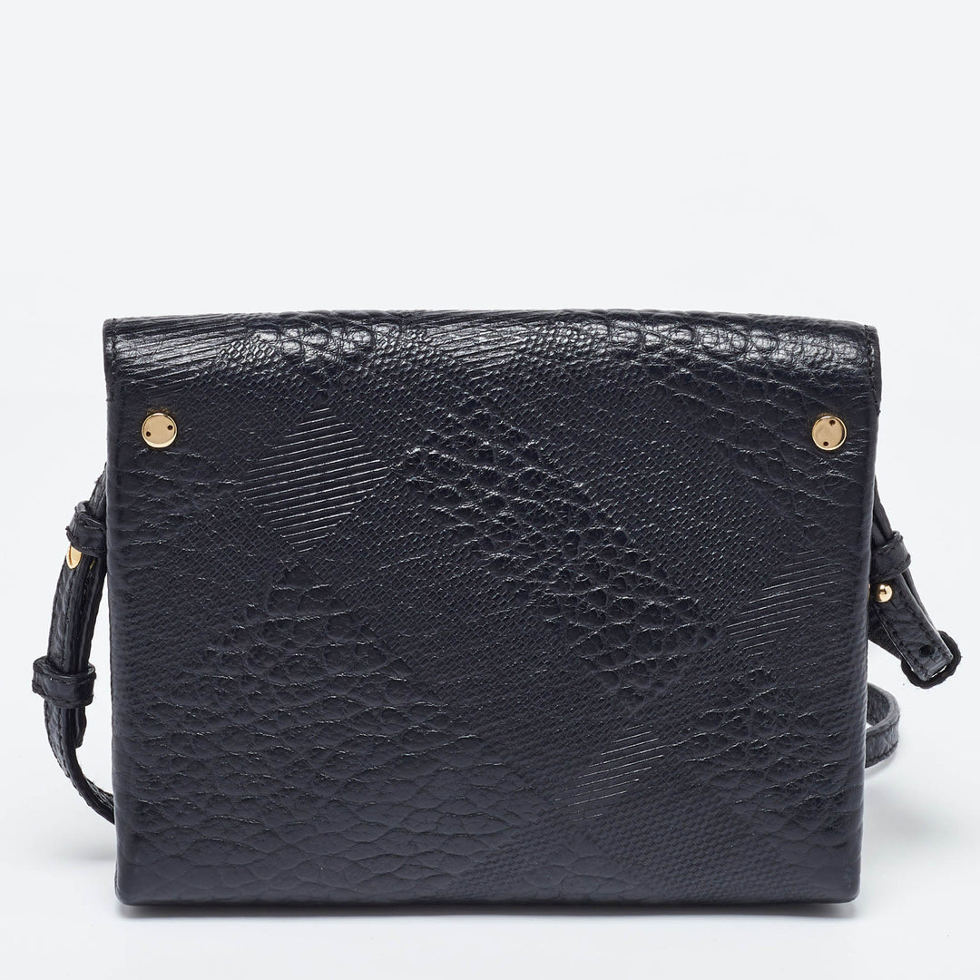 Burberry Black Embossed Check Leather Small Langley Crossbody Bag