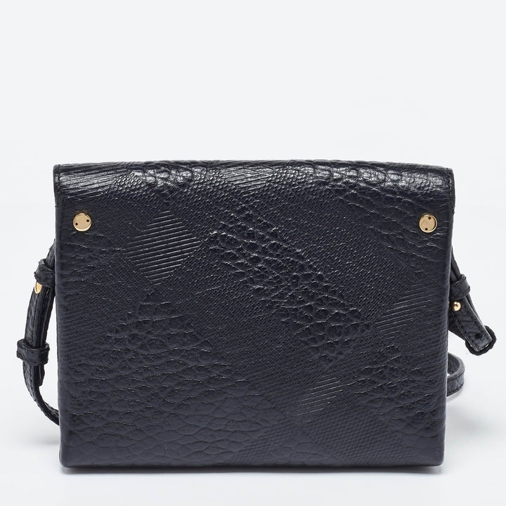 Burberry Black Embossed Check Leather Small Langley Crossbody Bag