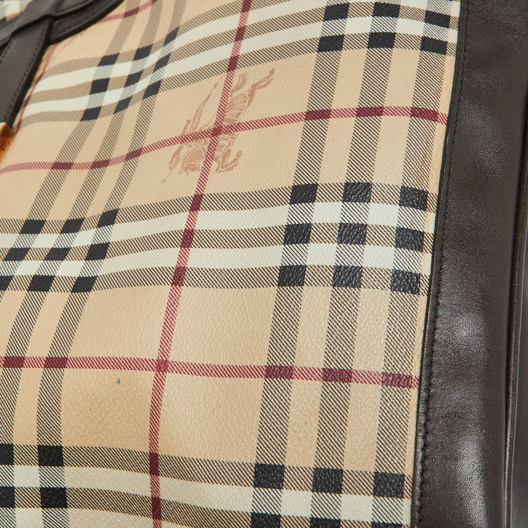 Burberry Beige/Brown Haymarket Check PVC and Leather Medium Golderton Tote