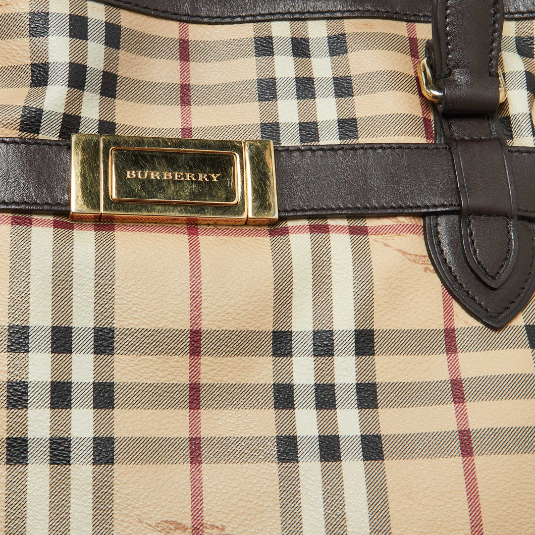 Burberry Beige/Brown Haymarket Check PVC and Leather Medium Golderton Tote