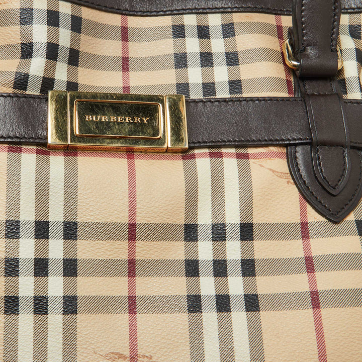 Burberry Beige/Brown Haymarket Check PVC and Leather Medium Golderton Tote