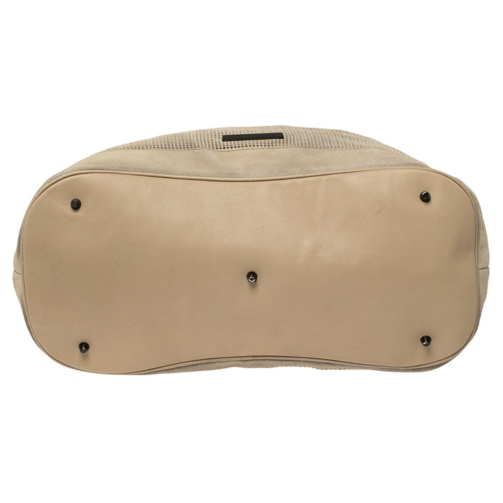 Burberry Beige Perforated Suede and Leather Oversized Hobo